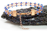 Outside beaded 4 strand braid wirework bracelet ⎮ Copper and blue