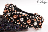 Beaded intertwining herringbone macrame bracelet ⎮ Black, silver and copper