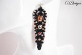 Beaded intertwining herringbone macrame earrings ⎮ Black, silver and copper