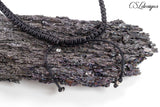 Beaded intertwining herringbone macrame necklace ⎮ Black, silver and copper