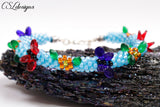 Butterflies and flowers beaded kumihimo bracelet ⎮ Multicolour
