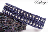 Beaded herringbone macrame bracelet ⎮ Blue and silver