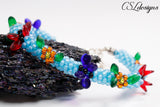 Butterflies and flowers beaded kumihimo bracelet ⎮ Multicolour