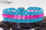 Framed waves micro macrame bracelet ⎮ Blue, pink and silver