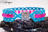 Framed waves micro macrame bracelet ⎮ Blue, pink and silver