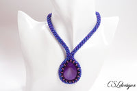 Cabochon beaded kumihimo necklace ⎮ Blue and purple