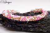 Cherry blossom vines beaded kumihimo bracelet ⎮ White, pink and brown
