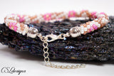 Cherry blossom vines beaded kumihimo bracelet ⎮ White, pink and brown