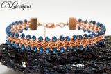 Beaded half round wire kumihimo bracelet ⎮ Copper and blue