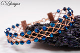 Outside beaded wirework braided bracelet ⎮ Copper and blue