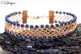 Beaded fishtail braid wirework bracelet ⎮ Copper and blue