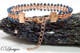 Beaded half round wire kumihimo bracelet ⎮ Copper and blue