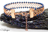 Beaded fishtail braid wirework bracelet ⎮ Copper and blue