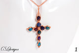 Egyptian style cross wirework necklace ⎮ Copper and multicoloured