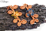 Flowers and leaves wirework earrings ⎮ Copper, blue and yellow