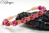 Cross wire macrame bracelet ⎮ Copper and pink