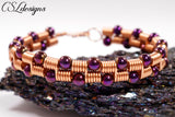 Beaded coils wirework bracelet ⎮ Copper and purple