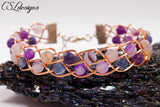 Inside beaded wirework braided bracelet ⎮ Copper and purple