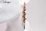 Organic braid wirework earrings ⎮ Copper, red and green