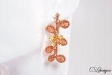 Flowers and leaves wirework earrings ⎮ Copper, blue and yellow