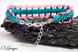 Laced edge beaded kumihimo bracelet ⎮Green and pink