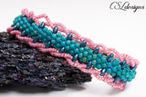 Laced edge beaded kumihimo bracelet ⎮Green and pink