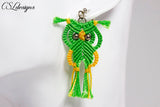 Micro macrame owl earrings ⎮ Green and yellow