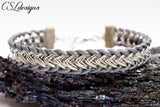 Unisex leather and wire kumihimo bracelet ⎮ Silver and grey