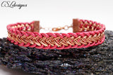 Unisex leather and wire kumihimo bracelet ⎮ Copper and pink