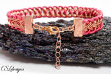 Unisex leather and wire kumihimo bracelet ⎮ Copper and pink