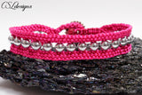 Framed beaded kumihimo bracelet ⎮ Pink and silver