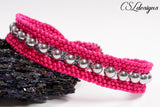 Framed beaded kumihimo bracelet ⎮ Pink and silver