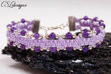 Outer beaded macrame bracelet ⎮ Purple and silver