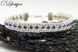 Rhinestone chain wire kumihimo bracelet ⎮ Silver and blue