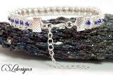 Rhinestone chain wire kumihimo bracelet ⎮ Silver and blue