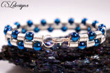 Beaded coils wirework bracelet ⎮ Silver and blue