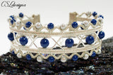 Beaded art deco wirework bracelet ⎮ Silver, blue and white