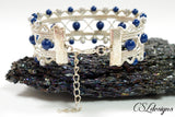Beaded art deco wirework bracelet ⎮ Silver, blue and white