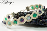 Beaded twisted wire kumihimo bracelet ⎮ Silver and green/purple