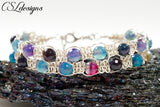 Double row wire macrame bracelet ⎮ Silver, blue and purple