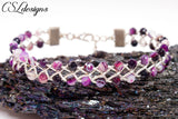 Outside beaded wirework braided bracelet ⎮ Silver and purple