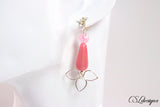 Flower drop beaded earrings ⎮ Silver and pink