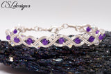 Elegant braided wirework bracelet ⎮ Silver and purple