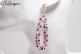 Beaded braid wirework teardrop earrings ⎮ Silver and purple