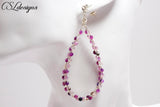 Beaded braid wirework teardrop earrings ⎮ Silver and purple