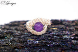 Beaded infinity wire kumihimo ring ⎮ Silver and purple
