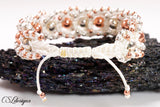 Beaded intertwining herringbone macrame bracelet ⎮ White, silver and copper