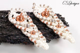 Beaded intertwining herringbone macrame earrings ⎮ White, silver and copper