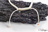 Beaded intertwining herringbone macrame necklace ⎮ White, silver and copper