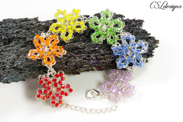 Wire crochet flower bracelet